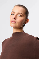 Windsor Knit Top Chocolate by Mossman - slim fit knit top with extended neckline and button detail, designed for a refined modern silhouette.