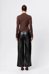 Windsor Knit Top Chocolate by Mossman - slim fit knit top with extended neckline and button detail, designed for a refined modern silhouette.