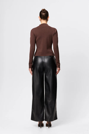 Windsor Knit Top Chocolate by Mossman - slim fit knit top with extended neckline and button detail, designed for a refined modern silhouette.