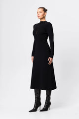 Windsor Midi Dress Chocolate by Mossman - high neck midi dress with button detail and A line shape, designed for a refined modern silhouette.