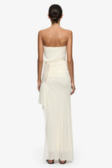 Winslow Strapless Asym Dress Buttercream by Bec + Bridge – a strapless maxi with ruched detail. Perfect for event styling.
