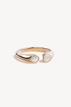 With Every Breath Ring by By Charlotte, 18k gold vermeil open band ring with pear and heart cut cubic zirconia stones.