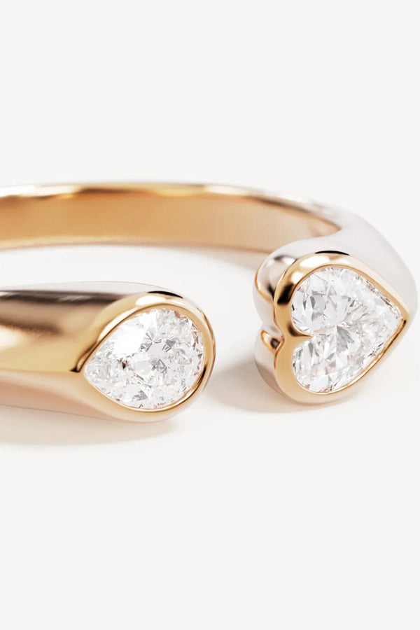 With Every Breath Ring by By Charlotte, 18k gold vermeil open band ring with pear and heart cut cubic zirconia stones.