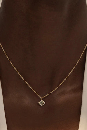 With Grace, I Rise Necklace by By Charlotte – 18k gold vermeil necklace with green tourmaline floral pendant and cubic zirconias.