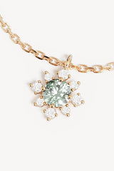 With Grace, I Rise Necklace by By Charlotte – 18k gold vermeil necklace with green tourmaline floral pendant and cubic zirconias.