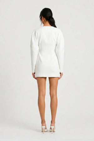 Wren Blazer Dress White by Benni – a tailored blazer mini dress with batwing sleeves. Perfect for event styling.