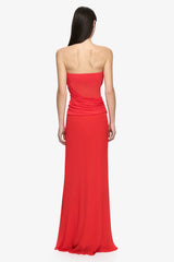 Xanthi Strapless Maxi Dress Flame by Bec + Bridge – strapless draped maxi dress with gathered bodice and drop waist silhouette.