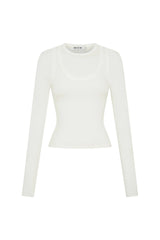 Yianni Layered Long Sleeve White by Sneaky Link – a sculpting layered top with stretch fit. Perfect for sleek everyday styling.