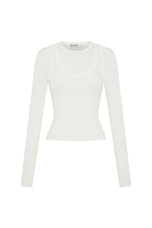 Yianni Layered Long Sleeve White by Sneaky Link – a sculpting layered top with stretch fit. Perfect for sleek everyday styling.