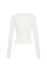 Yianni Layered Long Sleeve White by Sneaky Link – a sculpting layered top with stretch fit. Perfect for sleek everyday styling.