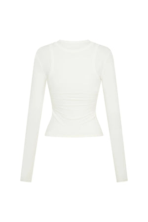 Yianni Layered Long Sleeve White by Sneaky Link – a sculpting layered top with stretch fit. Perfect for sleek everyday styling.
