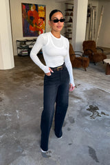 Yianni Layered Long Sleeve White by Sneaky Link – a sculpting layered top with stretch fit. Perfect for sleek everyday styling.