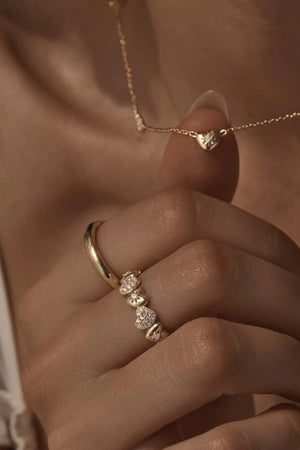 You Have My Heart Band Ring by By Charlotte, 18k gold vermeil ring with alternating heart charms and crystal pavé detailing.