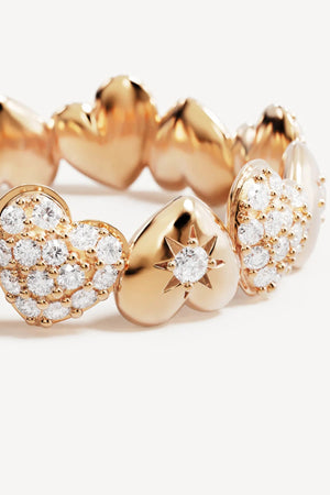 You Have My Heart Band Ring by By Charlotte, 18k gold vermeil ring with alternating heart charms and crystal pavé detailing.