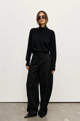 Yvette Knit Jumper Black by Bayse – relaxed fine knit jumper with crossover high neckline and dropped shoulders.