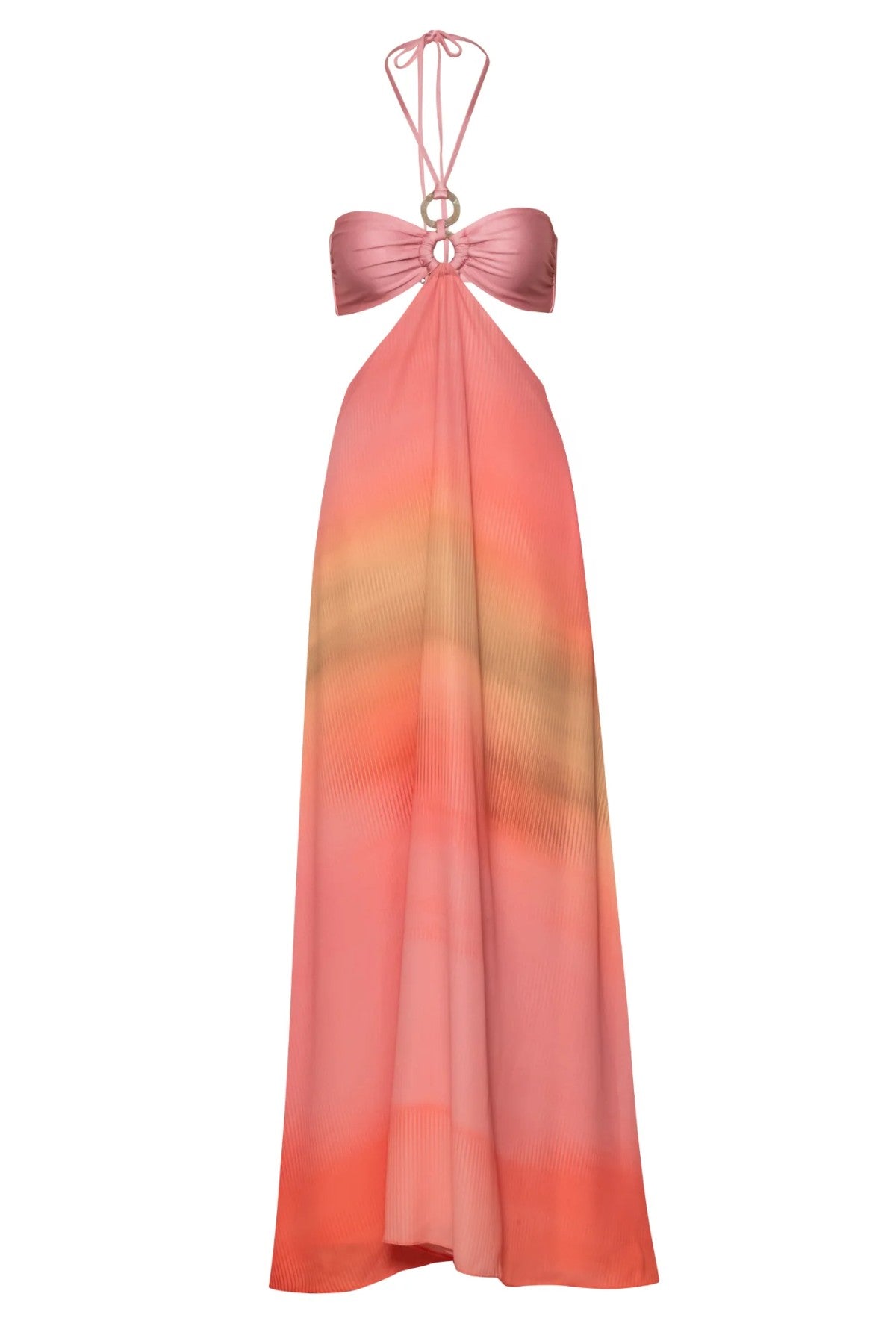 Yvon Maxi Dress by Baobab, a strapless halter gown with ring detail, open back, and side boning. Perfect for modern evening wear.