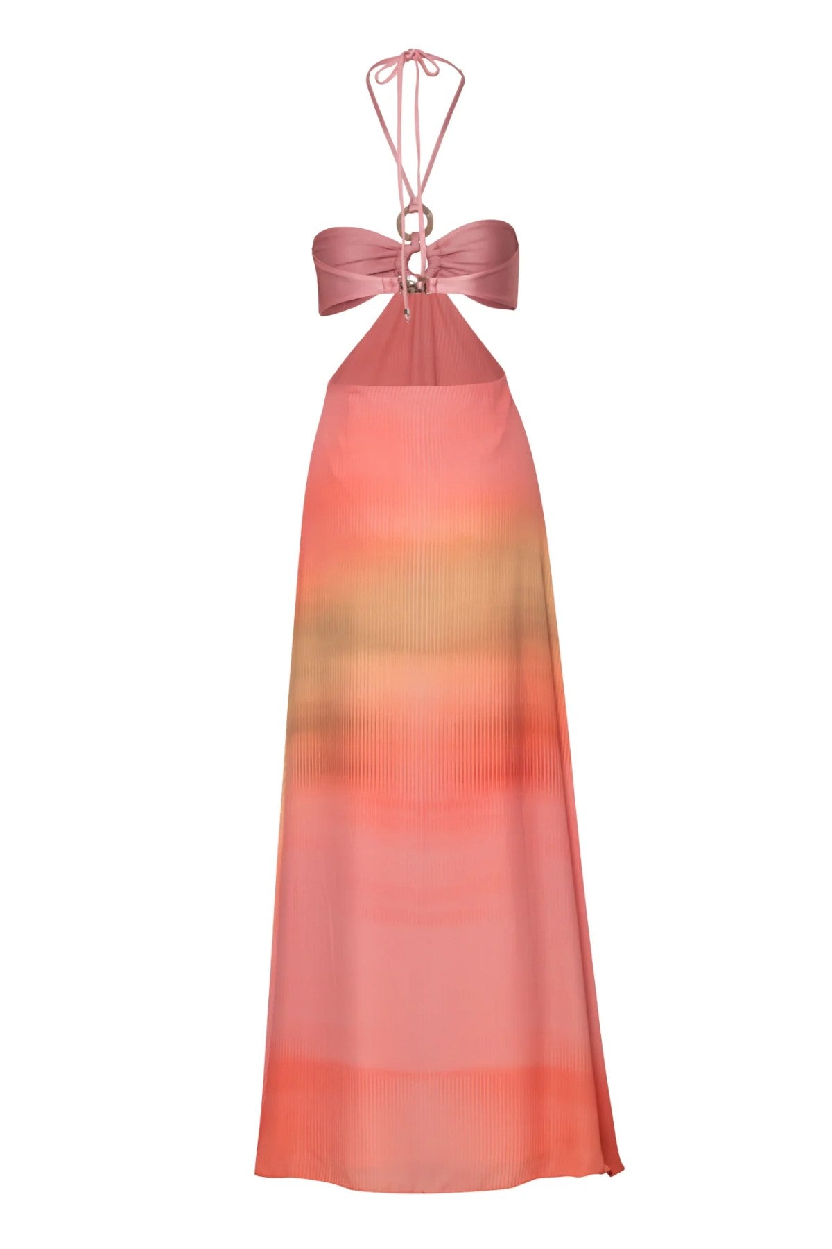 Yvon Maxi Dress by Baobab, a strapless halter gown with ring detail, open back, and side boning. Perfect for modern evening wear.