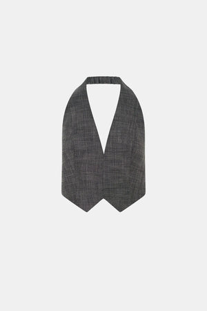 Zazu Cropped Vest Top by Camilla and Marc in charcoal marle, cropped halter-neck wool blend with versatile layering design.