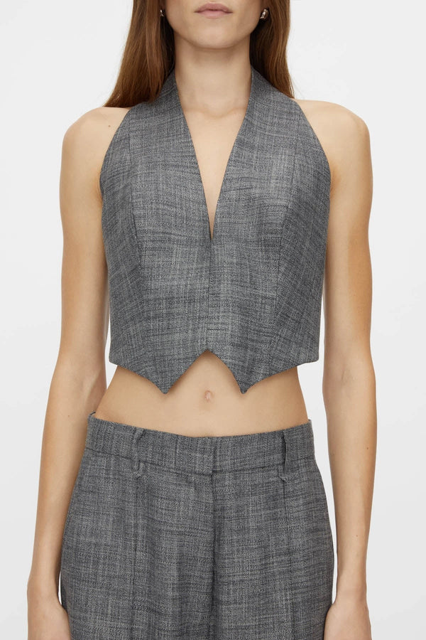 Zazu Cropped Vest Top by Camilla and Marc in charcoal marle, cropped halter-neck wool blend with versatile layering design.