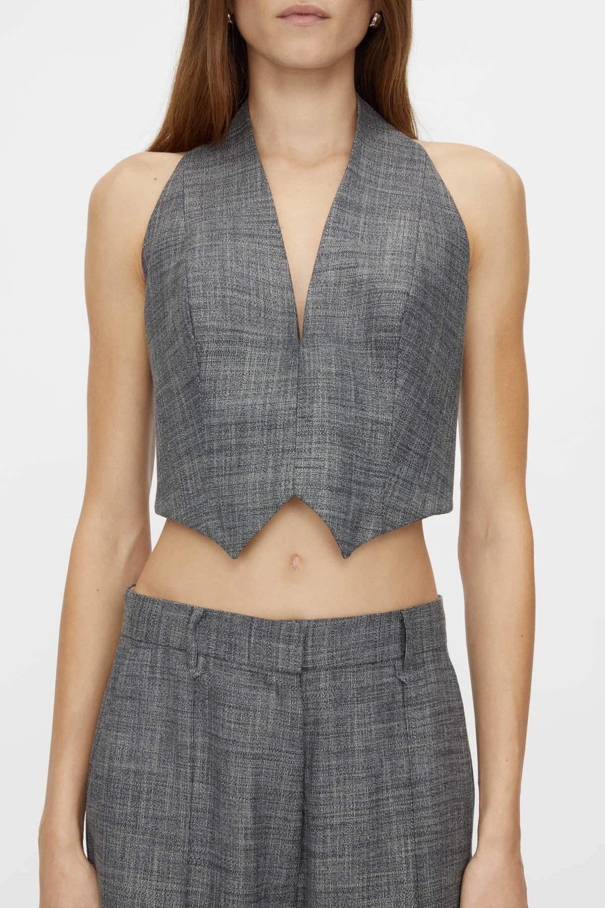 Zazu Cropped Vest Top by Camilla and Marc in charcoal marle, cropped halter-neck wool blend with versatile layering design.