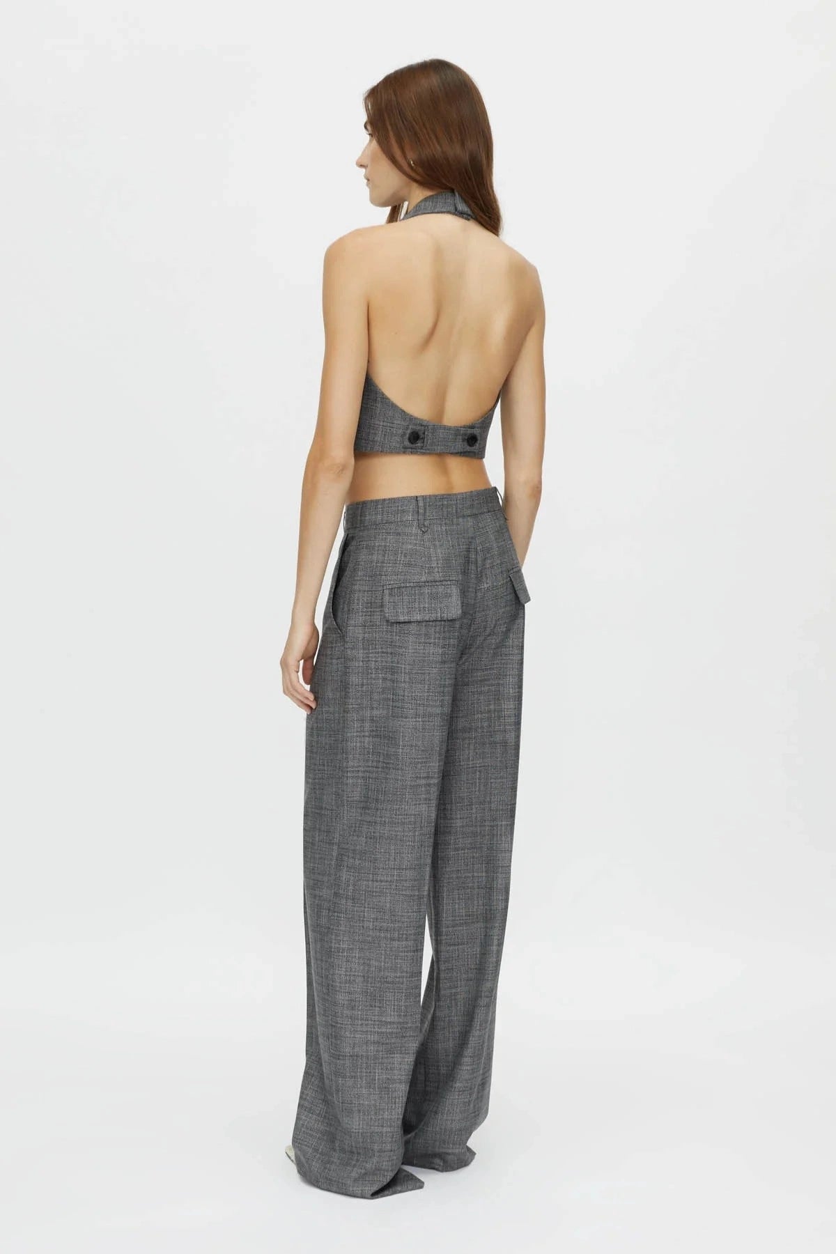 Zazu Cropped Vest Top by Camilla and Marc in charcoal marle, cropped halter-neck wool blend with versatile layering design.