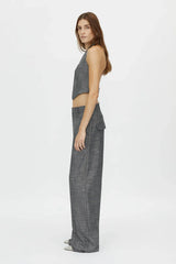 Zazu Pant by Camilla and Marc in charcoal marle, mid-rise wool blend with dropped crotch and bow-leg silhouette.