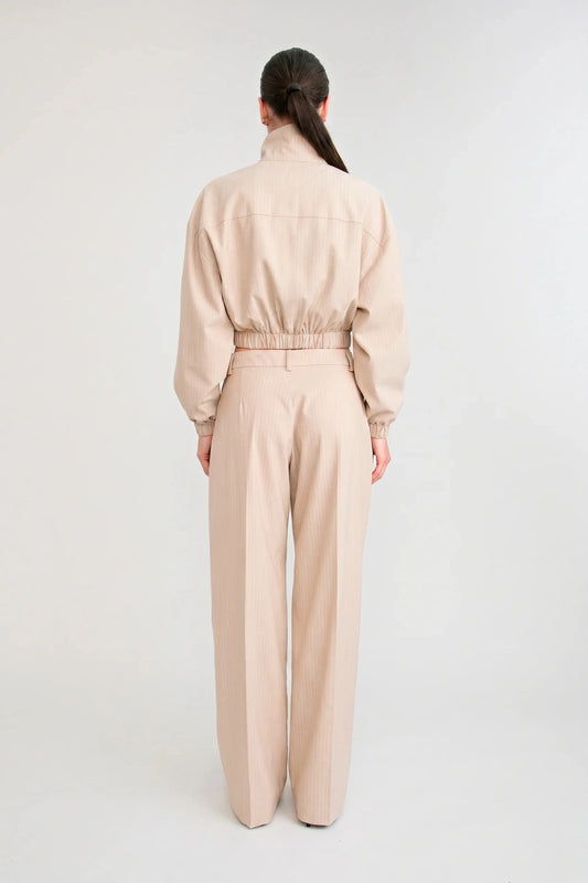 Zena Manstyle Pant Beige by Pfeiffer – wide leg pinstripe tailored trousers with relaxed menswear-inspired fit.