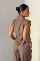 Zoe Turtleneck Suit Top Taupe by Sneaky Link – a structured top with turtleneck and clean lines. Perfect for elevated styling.