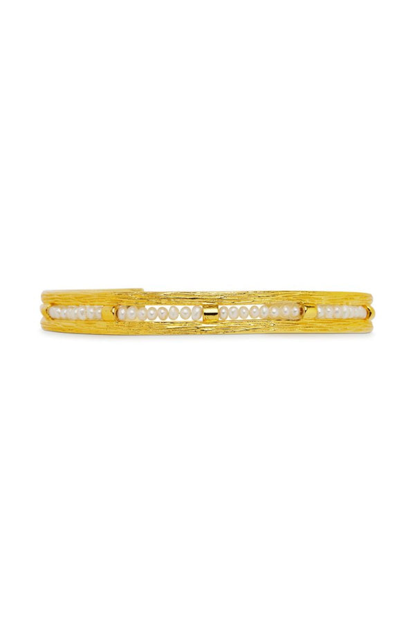 Zuni Bracelet by Amber Sceats - gold cuff bracelet with freshwater pearls, designed for a bold elevated statement look.