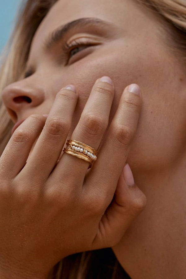 Zuni Ring by Amber Sceats, pearl and gold statement ring, perfect for elevated everyday or occasion styling.