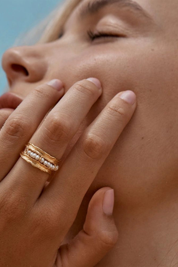 Zuni Ring by Amber Sceats, pearl and gold statement ring, perfect for elevated everyday or occasion styling.