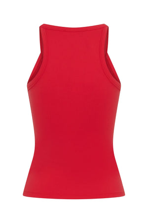 Red Aria Tank top with a fitted silhouette and scoop neckline, displayed on a plain white background.
