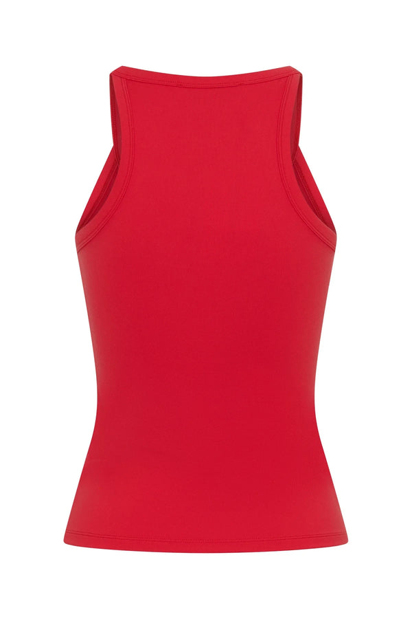 Red Aria Tank top with a fitted silhouette and scoop neckline, displayed on a plain white background.