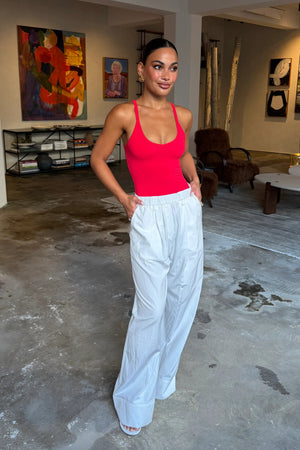 Red Aria Tank top with a scoop neckline and slim fit, displayed on a plain white background.