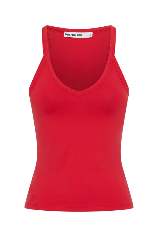 Red Aria Tank top with a fitted silhouette and scoop neckline, displayed on a plain white background.