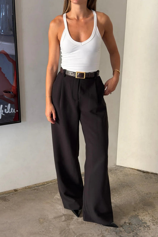 White Aria Tank with a scoop neckline and slim fit, displayed on a plain background.