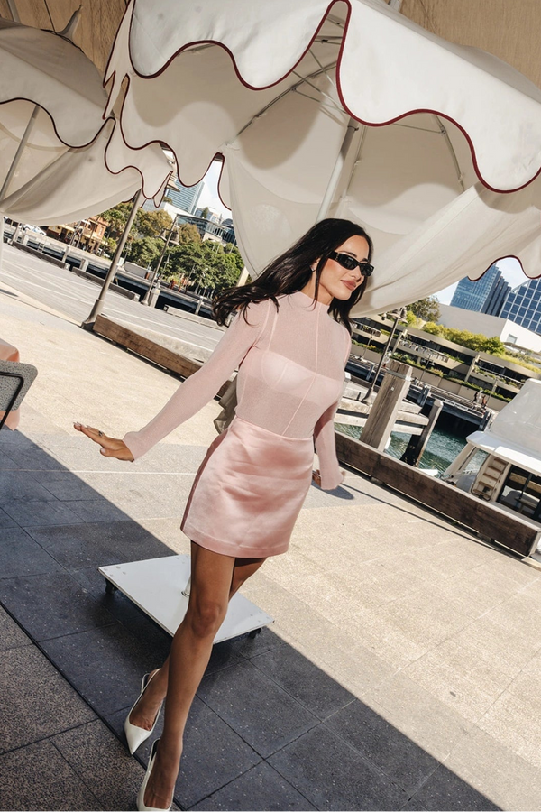 pink dress top Jaz Fine Knit Sheer Long Sleeve Top Pink — Tops