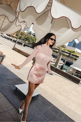 Light pink Jaz fine knit sheer long sleeve top with a delicate, lightweight texture and fitted silhouette.