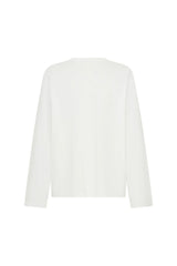 White Carter V Neck long sleeve top displayed on a mannequin with a relaxed fit and soft fabric texture.