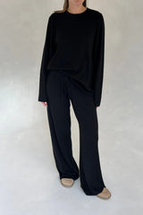 Black Charli knitted long sleeve top with a fitted silhouette and crew neckline.
