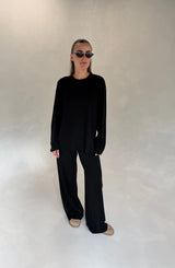 Black Charli knitted long sleeve top with a fitted silhouette and crew neckline.