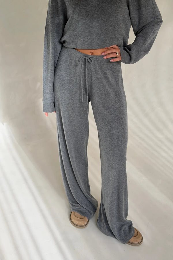 Charli knitted long sleeve top in grey with a ribbed texture and fitted silhouette.