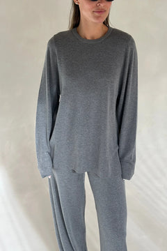 Charli knitted long sleeve top in grey with a soft, textured fabric and a relaxed fit.