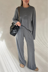 Charli knitted long sleeve top in grey with a soft, ribbed texture and a relaxed fit.