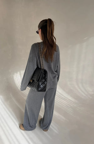 Charli knitted long sleeve top in grey with a soft, textured fabric and a relaxed fit.