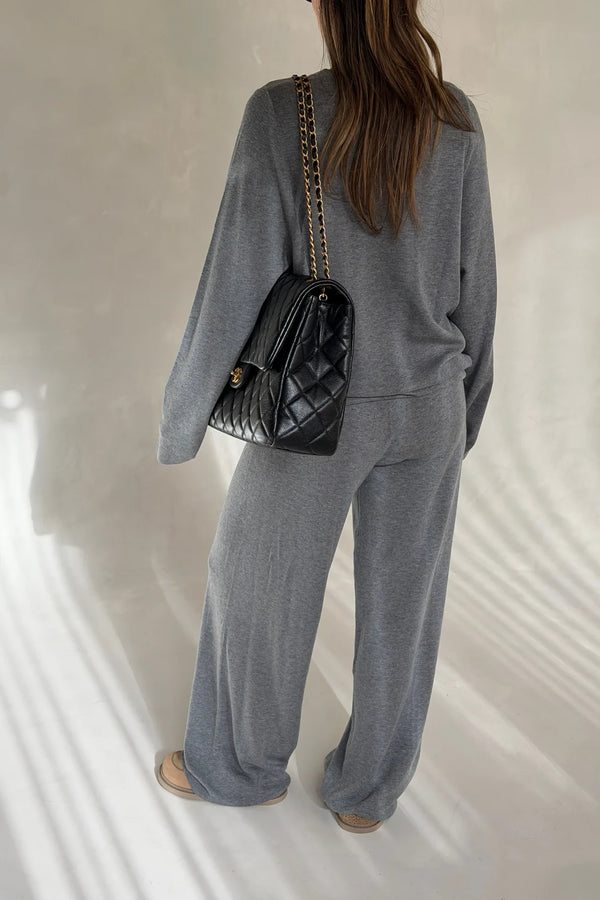Charli knitted long sleeve top in grey with a soft, textured fabric and a relaxed fit.