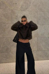 Brown Ella Squire faux fur jacket with a soft, plush texture and a relaxed fit.