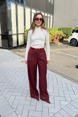 Alexa Tailored Suit Pant Burgundy by Sneaky Link, wide leg tailored pants for polished office or evening looks