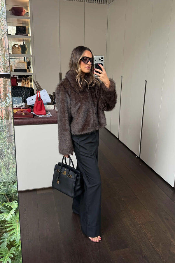 Ella Squire Faux Fur Jacket Brown
