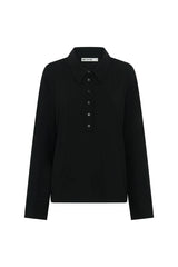 Black Hunter long sleeve polo top with a classic collar and buttoned placket.